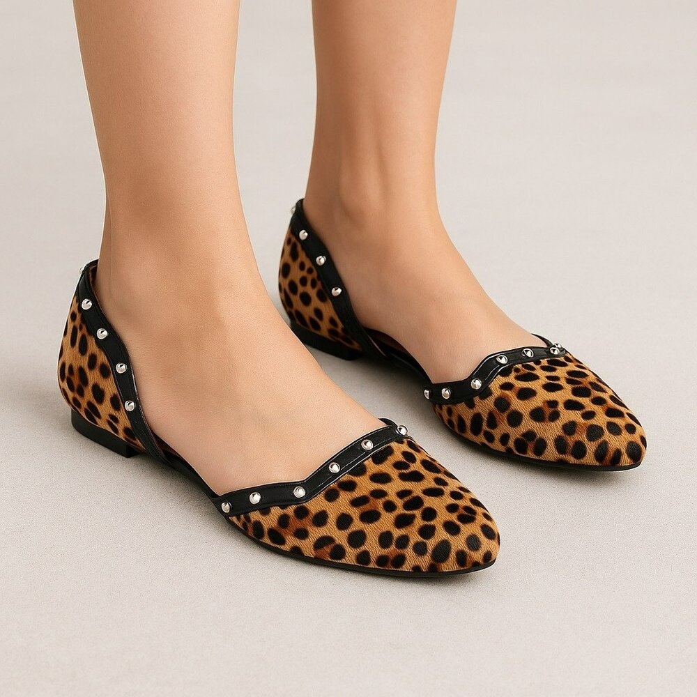 New Corso Como Leopard Print Studded Flats Size 11 Women Faux Leather & Faux Fur